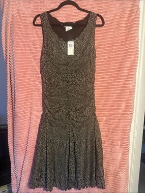 Max Studio Black Midi Dress with White Micro-Dot Print